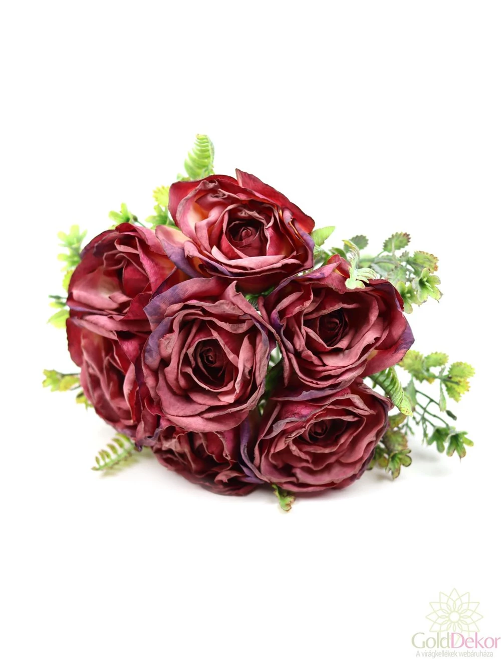 Szárított hatású dekor rózsa csokor - Bordó