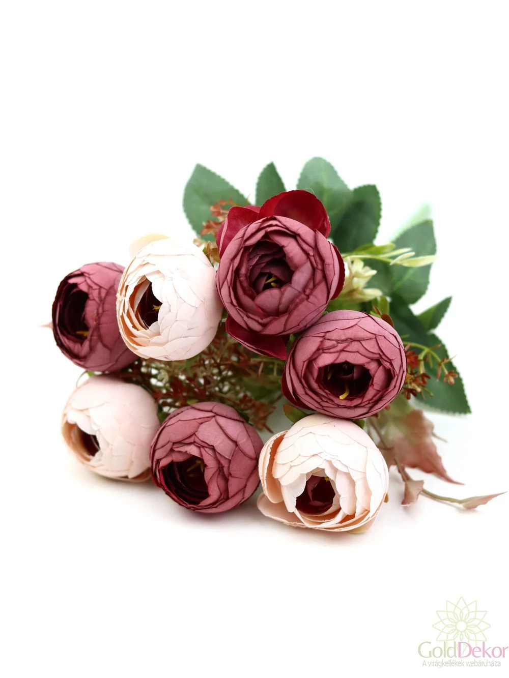 Boglárka csokor műzöld kiegészítővel - Mályva-rózsaszín