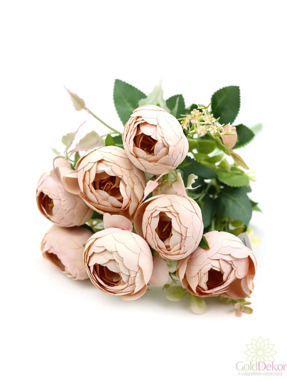 Boglárka csokor műzöld kiegészítővel - halvány barack