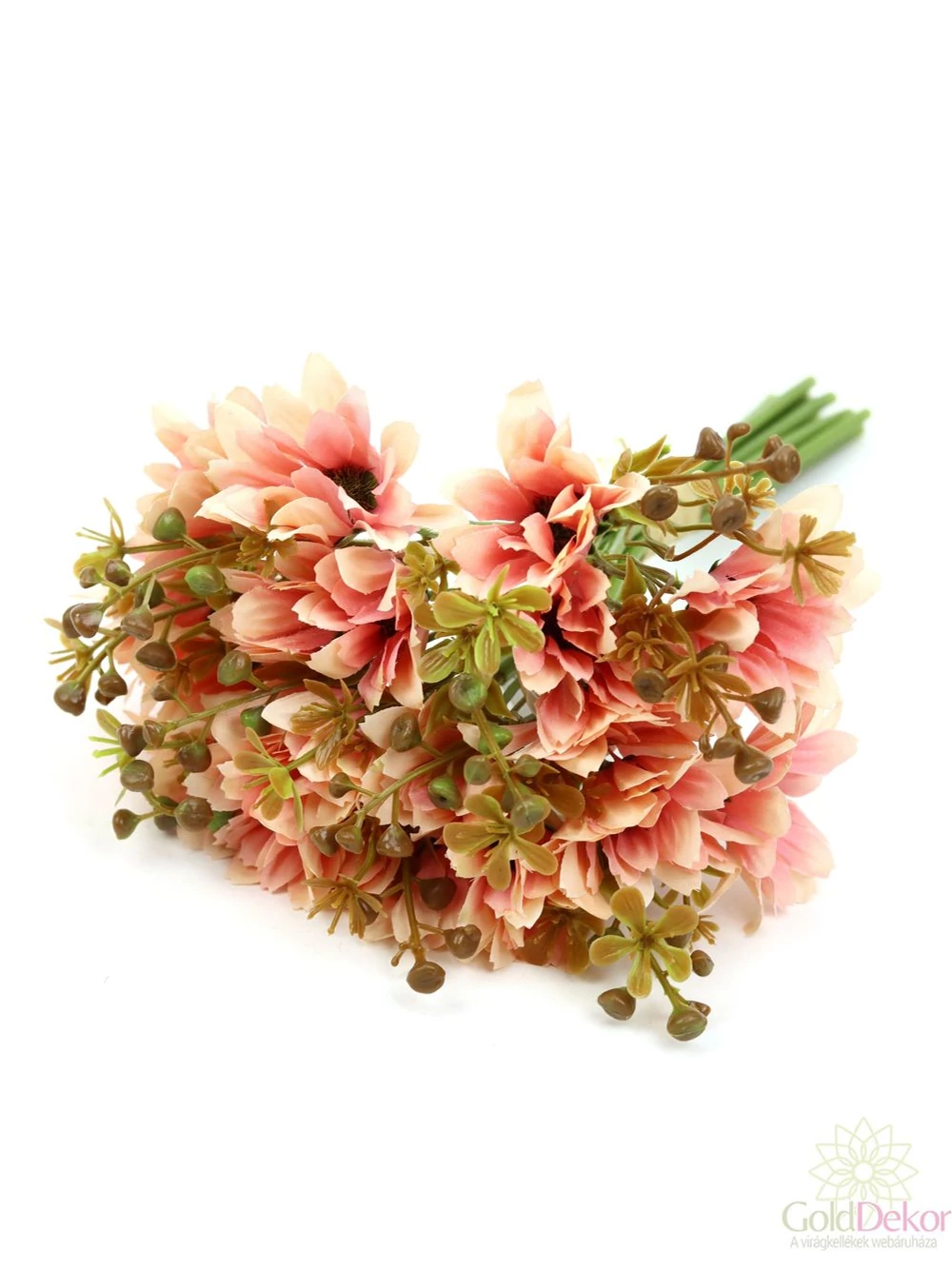 Dekor margaréta csokor barna kiegészítővel - Cirmos rózsaszín