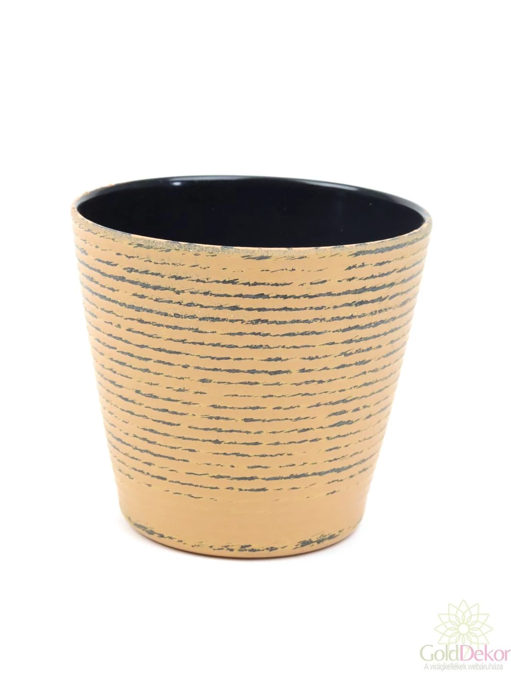 Bordázott koptatott műanyag kaspó - Barna