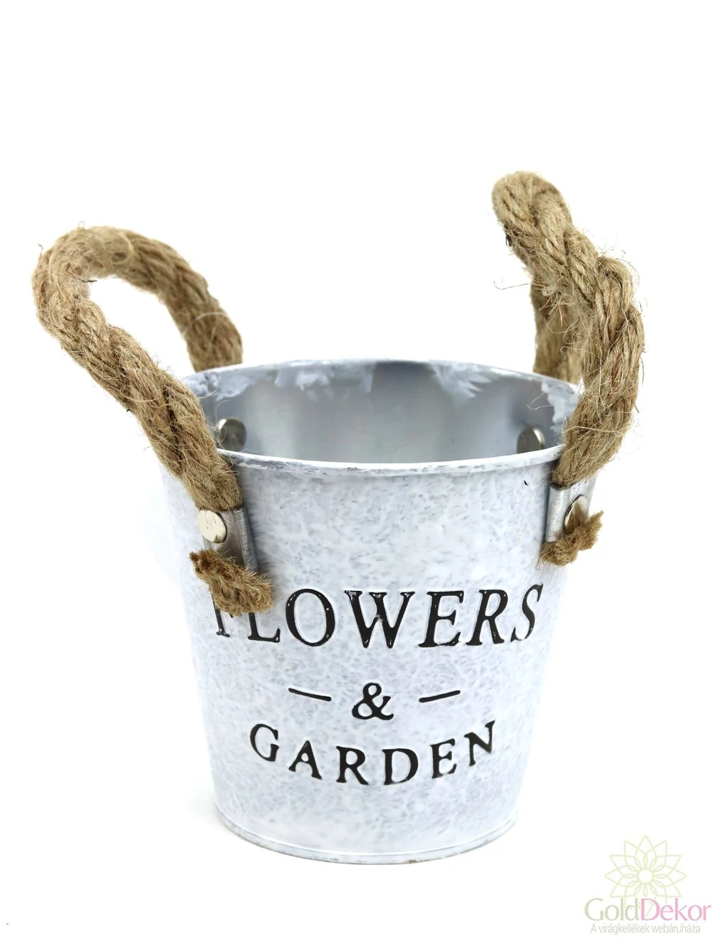 Kötél füles bádog kaspó matt fehér 10,5 cm