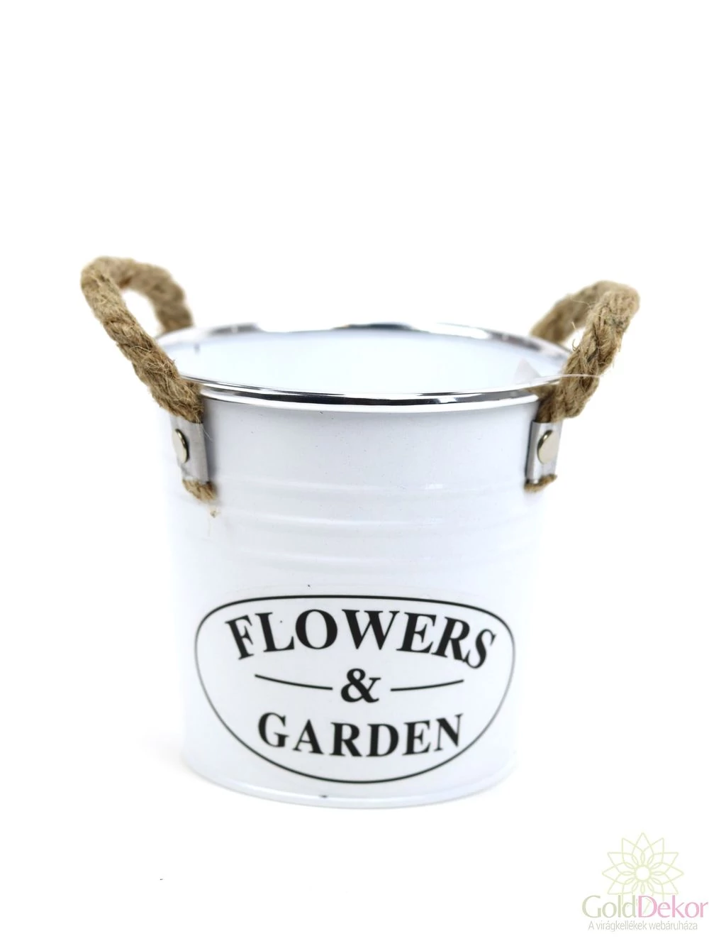 Kötél füles fényes fehér bádog kaspó