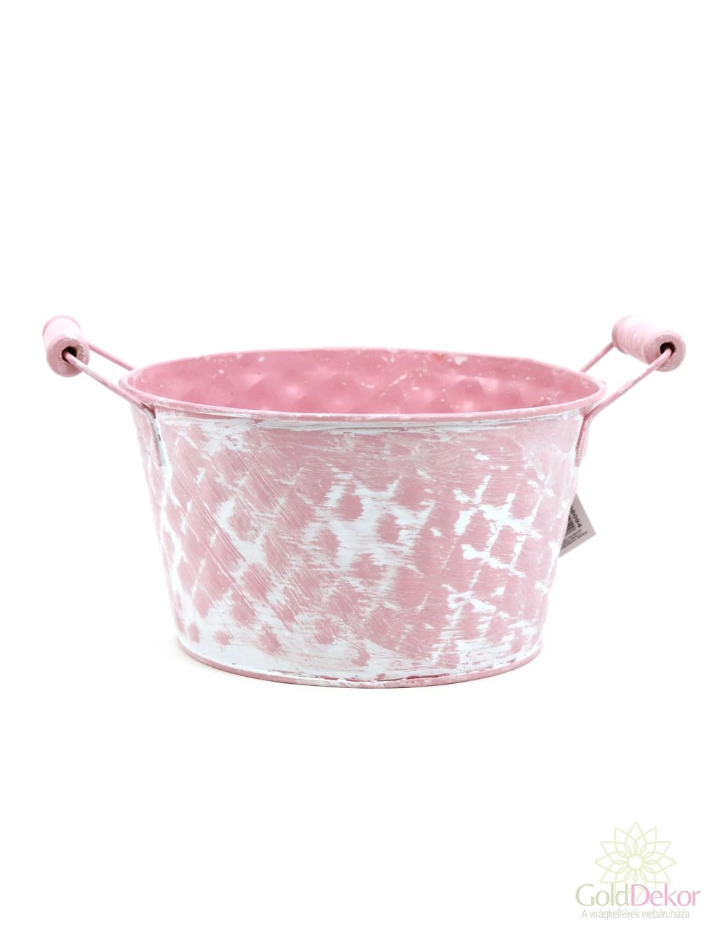 Rombusz mintás hamvas kerek bádog tál - Rózsaszín