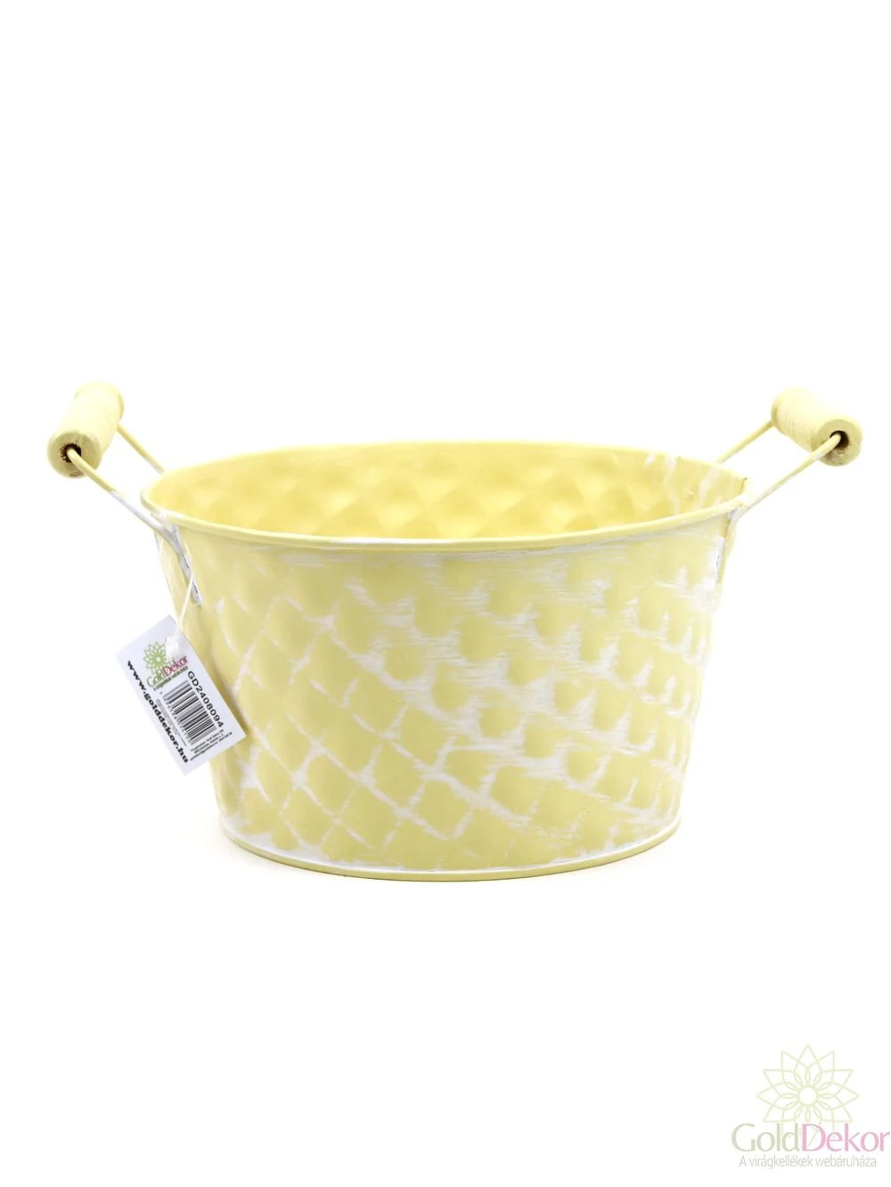 Rombusz mintás hamvas kerek bádog tál - Sárga