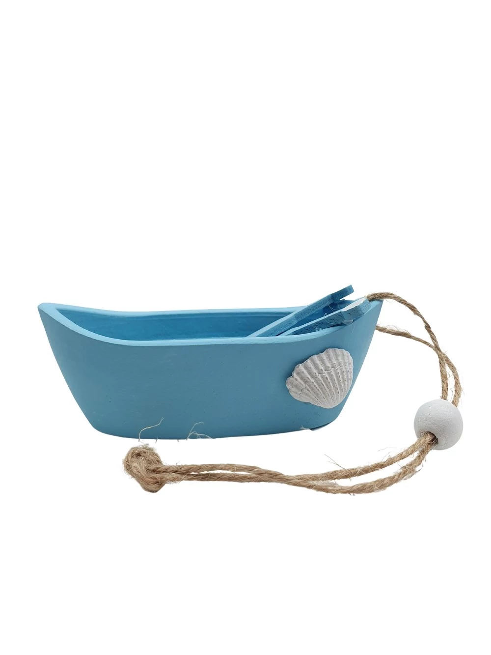 Fa hajó kagylóval - Világos kék Fa hajó kagylóval - Világos kék