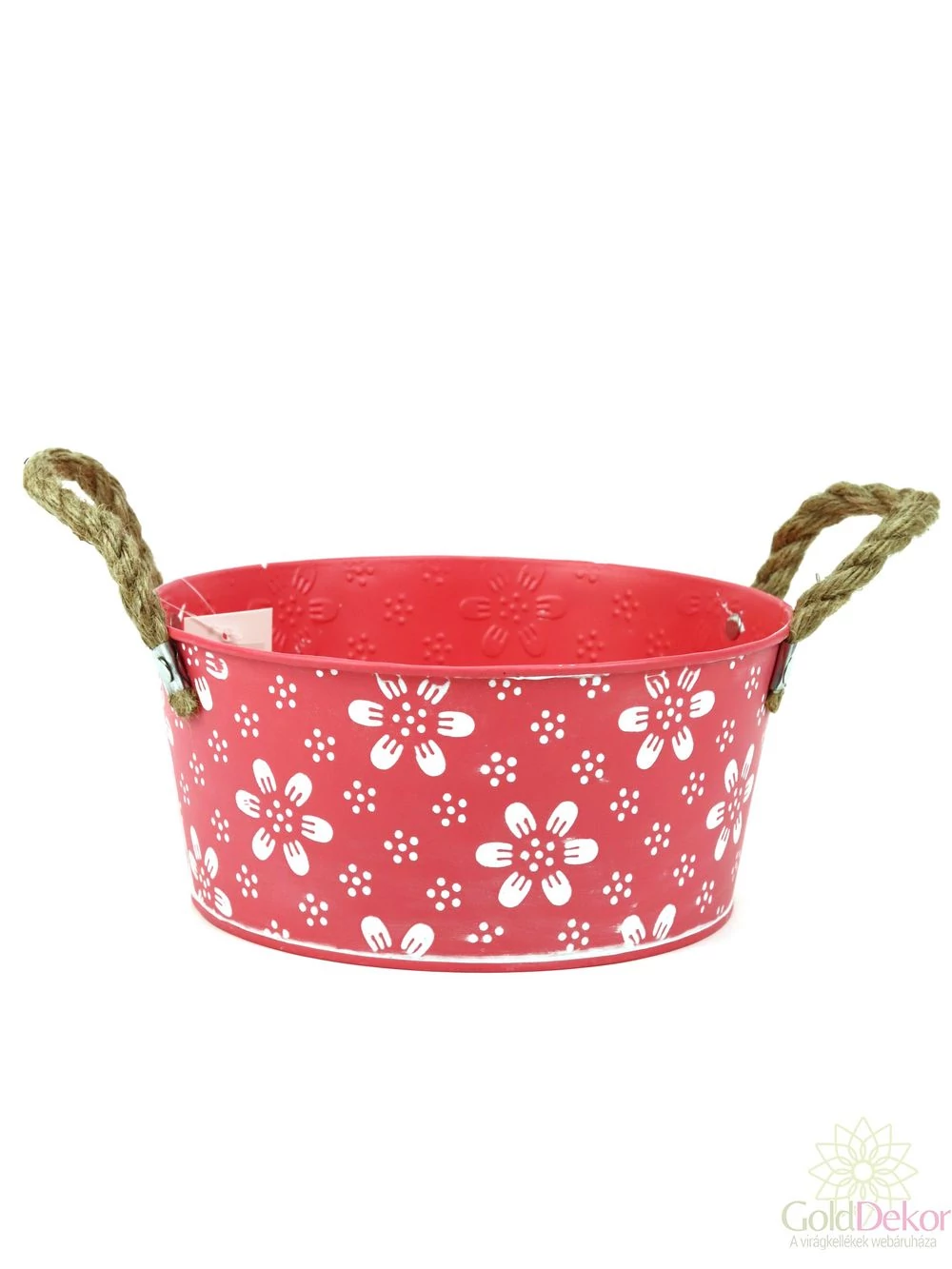 Fehér virág mintás színes bádog tál - Pink Fehér virág mintás színes bádog tál - Pink
