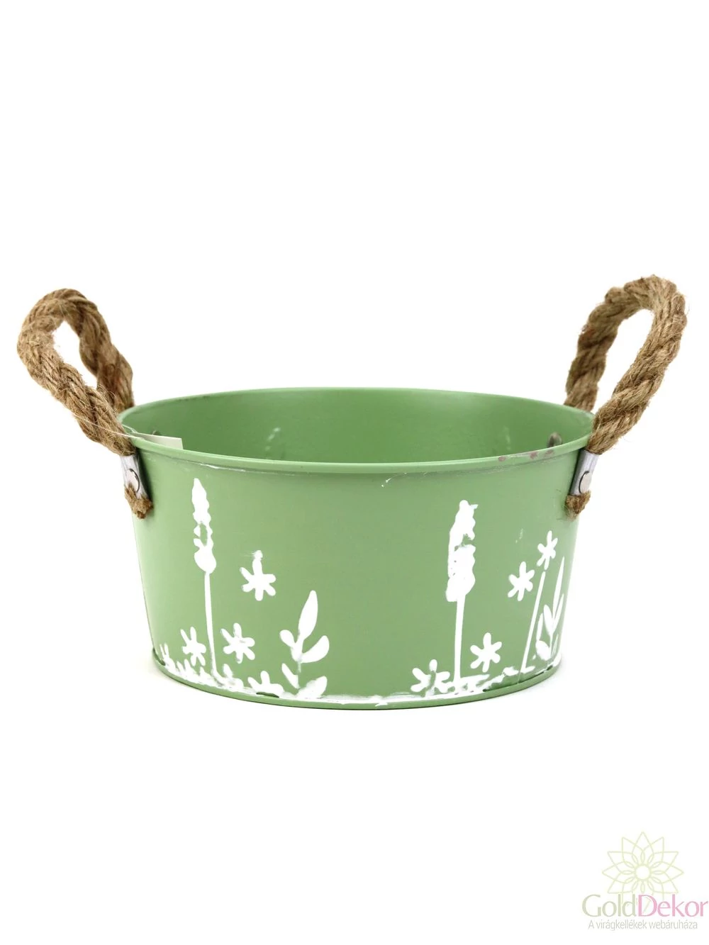Fehér motívumos színes bádog tál - Zöld Fehér motívumos színes bádog tál - Zöld