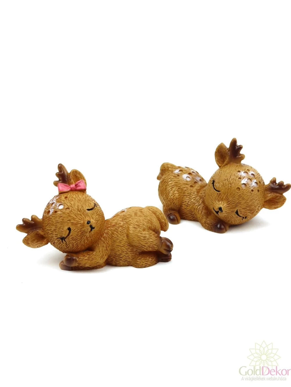 Rózsaszín masnis alvó őzike figura