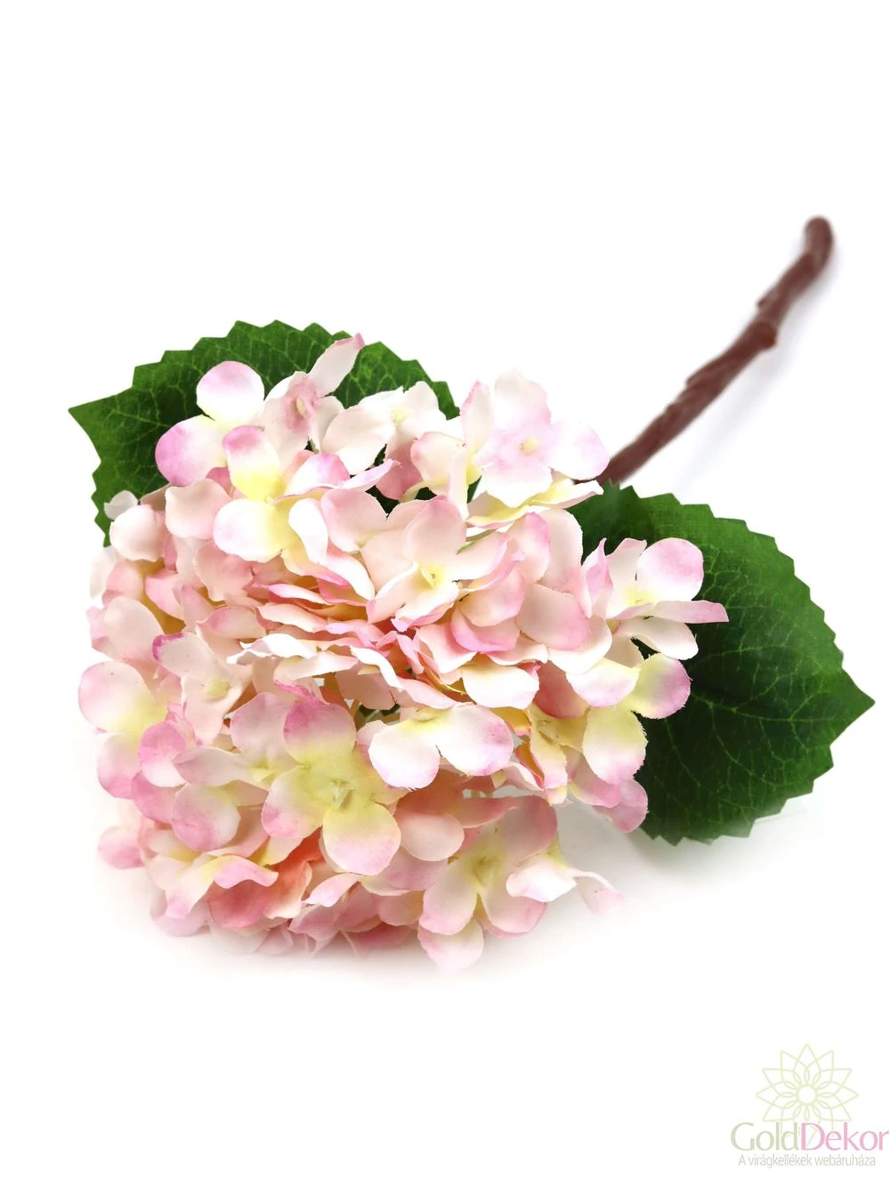 Hortenzia ág levéllel - Cirmos rózsaszín