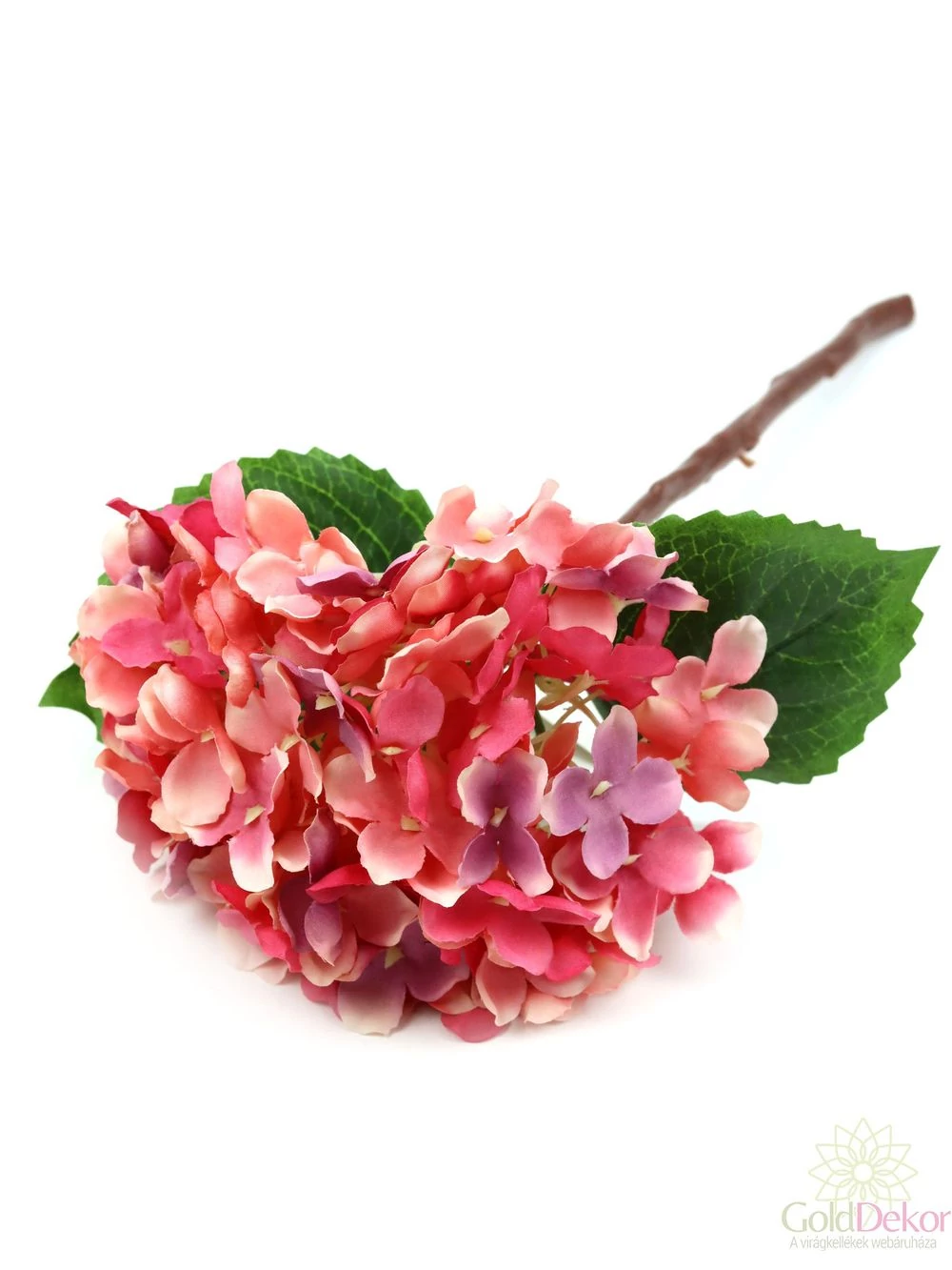 Hortenzia ág levéllel - Pink
