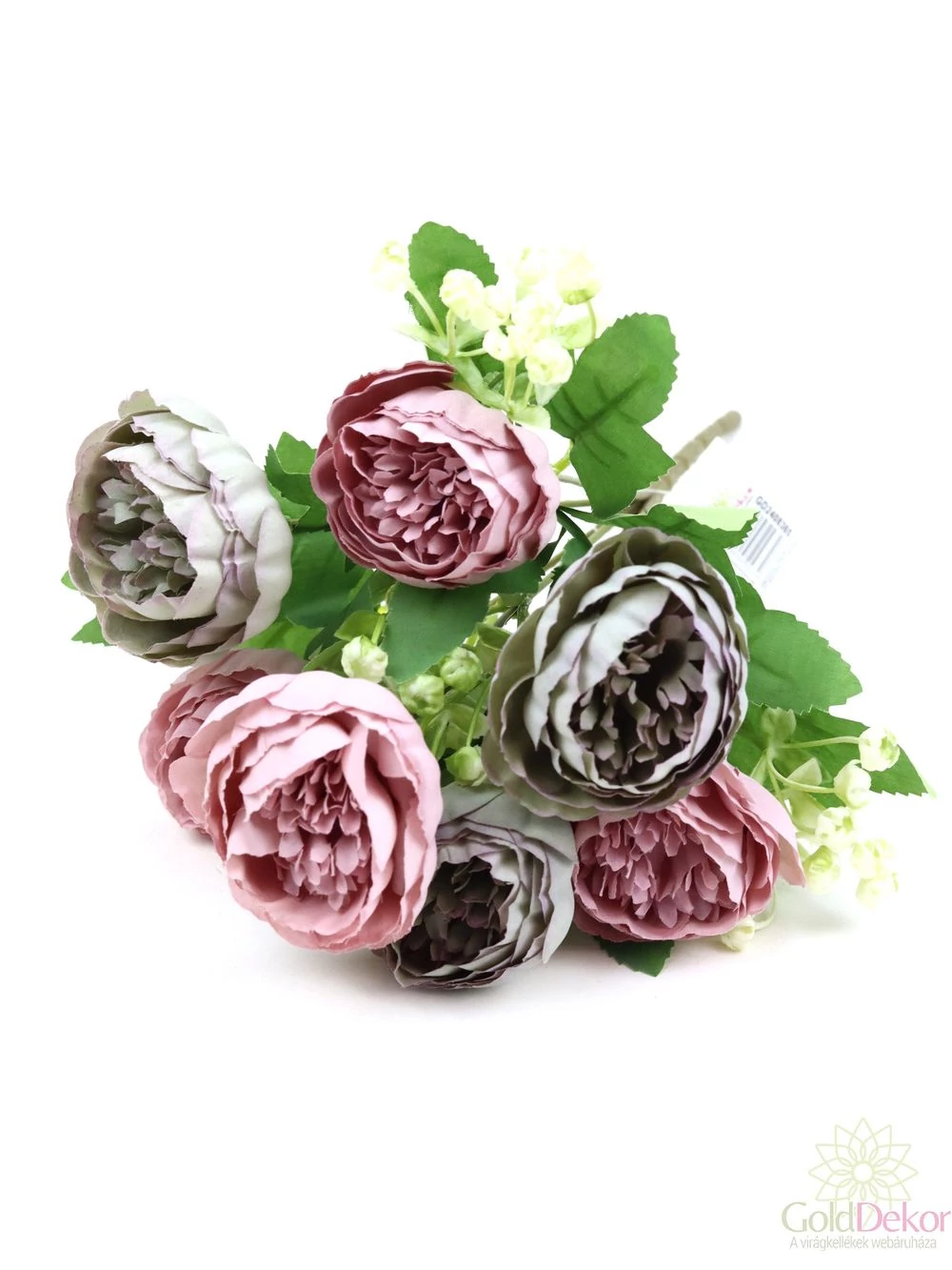 7 fejes peonia csokor rezgővel - Szürke-fáradt rózsaszín