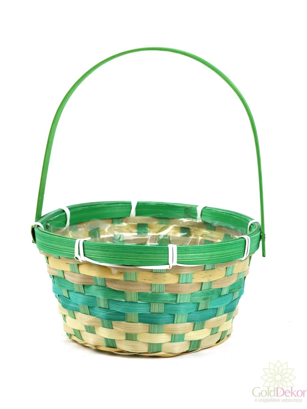 Kerek füles bambusz kosár - Zöld