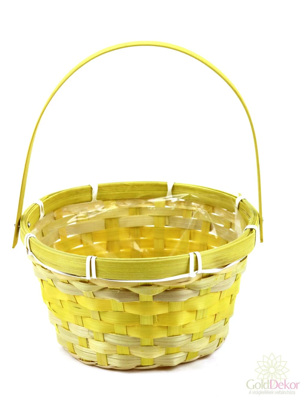Kerek füles bambusz kosár - Sárga