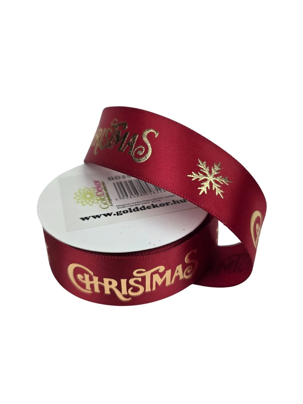 Szatén szalag arany Christmas felirattal - Bordó
