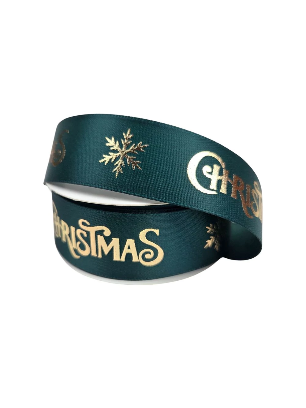 Szatén szalag arany Christmas felirattal - Zöld