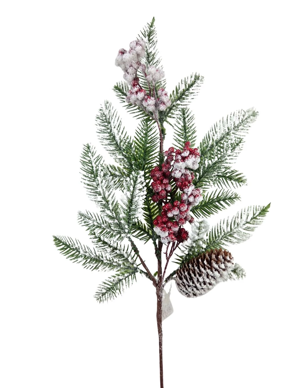 Havas fenyőág piros bogyóval és tobozzal