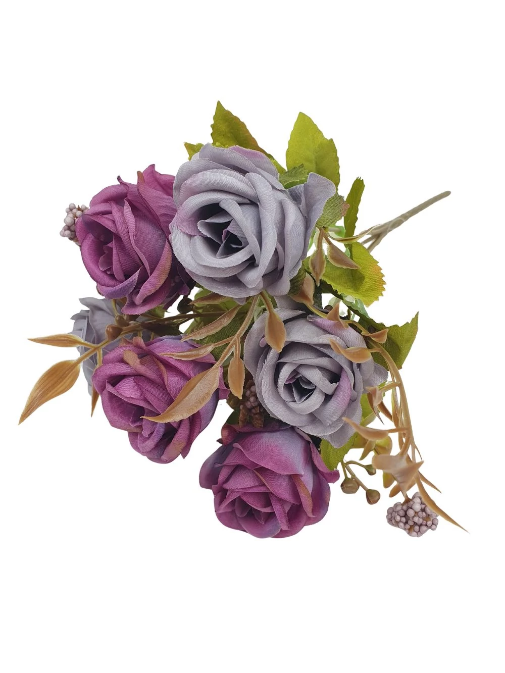 6 fejes rózsa csokor antik zöld kiegészítővel - Lila