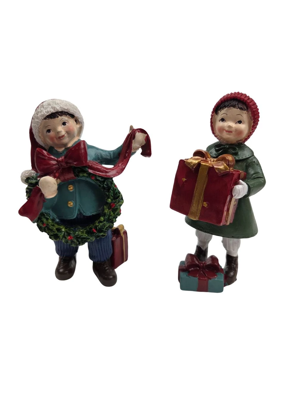 Karácsonyi ajándékkal fiú-lány 12 cm