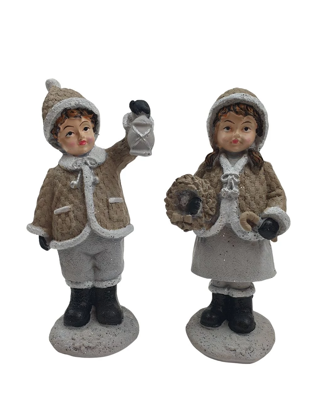 Drapp kötött kabátos téli figura 16,5 cm