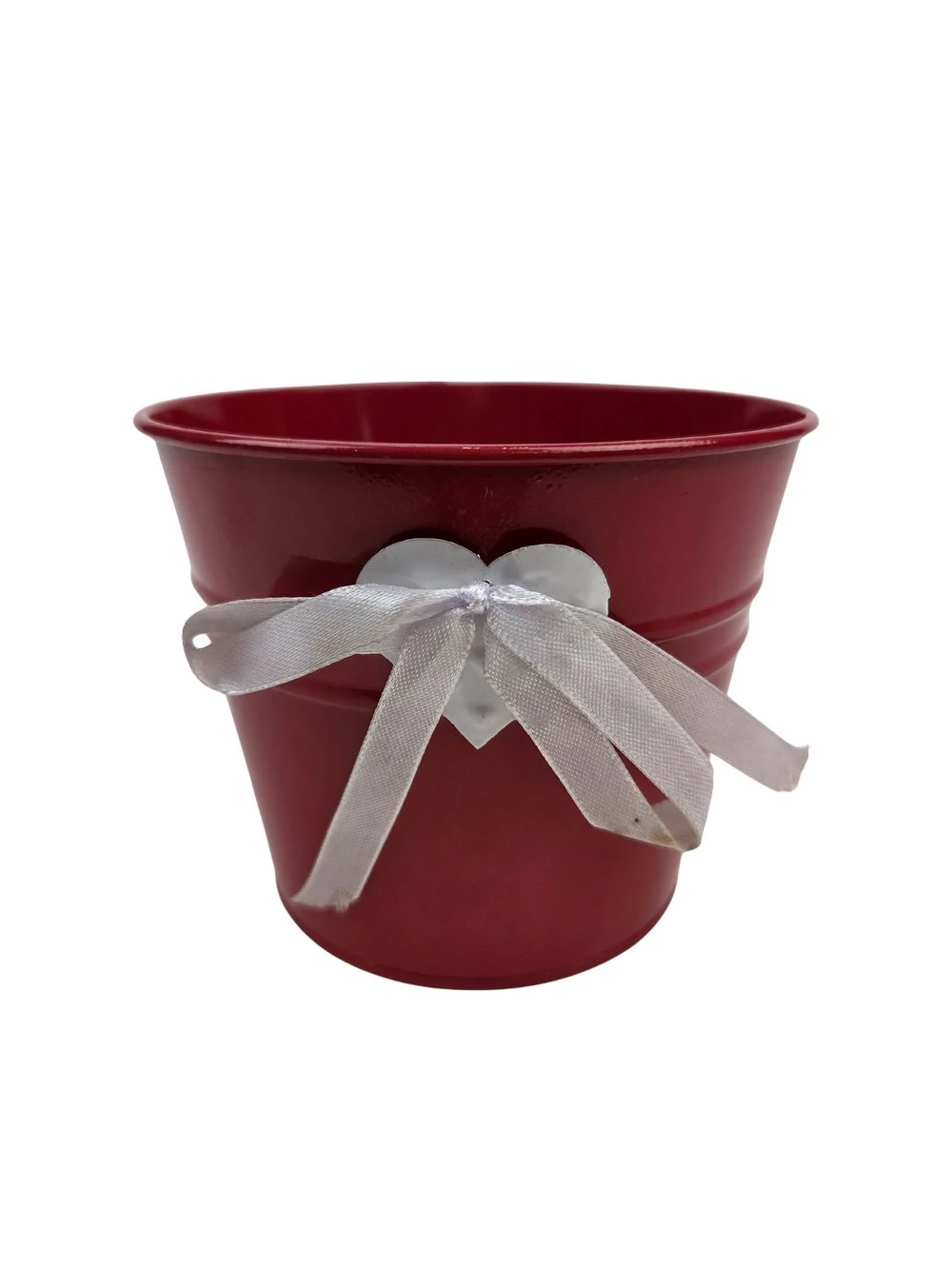 Fém szíves bádog vödör 13 cm - Piros