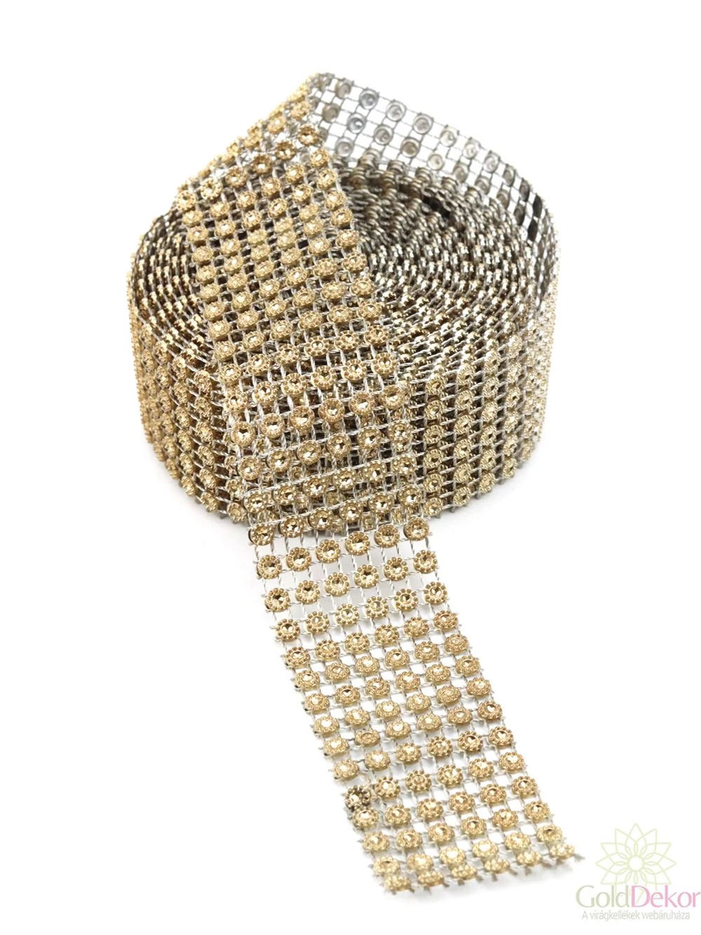 Strassz szalag virágos - Bronz