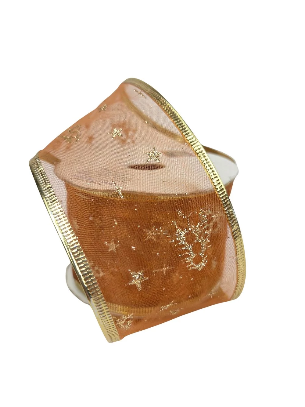 Karácsonyi organza szalag aranyszélű - Barna arany mintáva