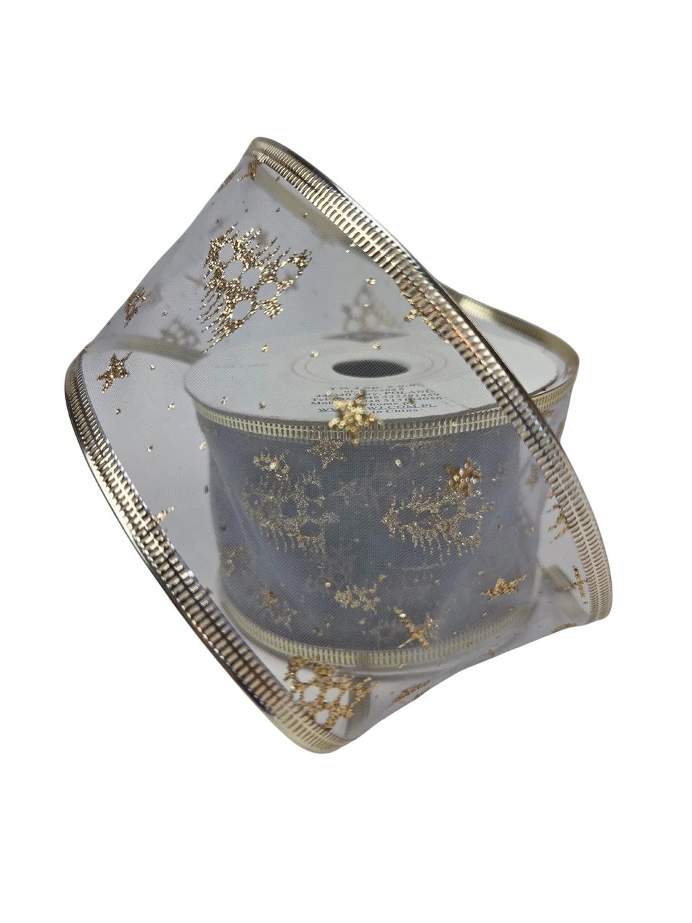 Karácsonyi organza szalag aranyszélű - Szürke arany mintával