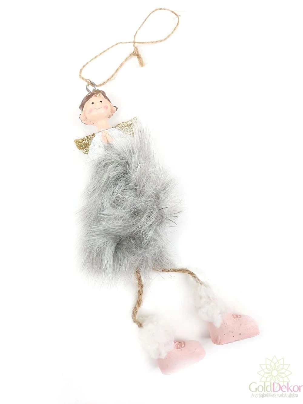Szőrös szoknyás angyal figura - Szürke