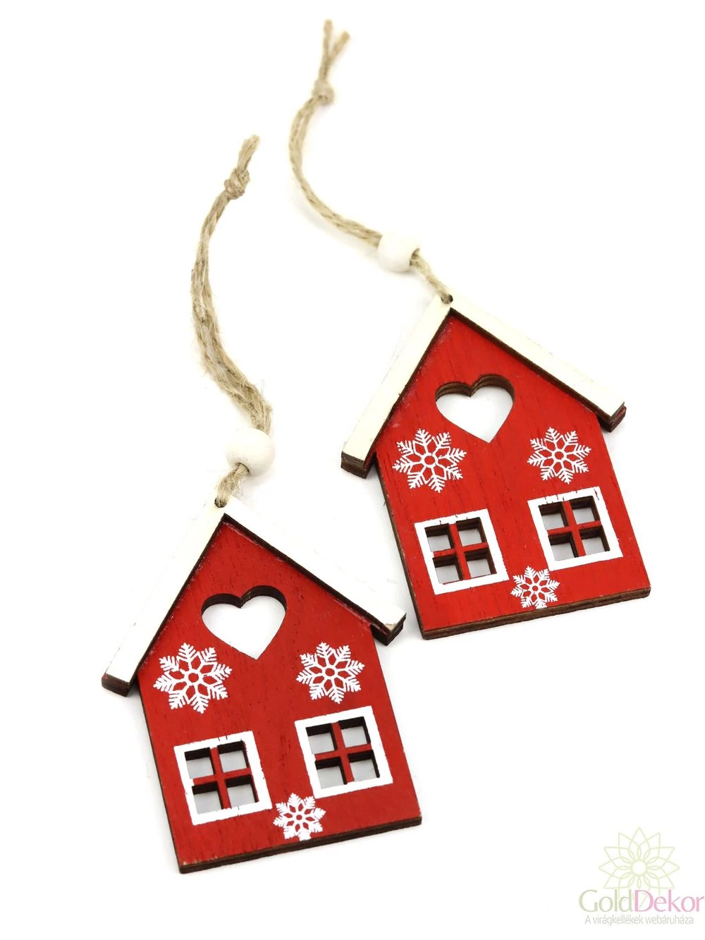 Akasztós fa hópelyhes házikó*2 - Piros
