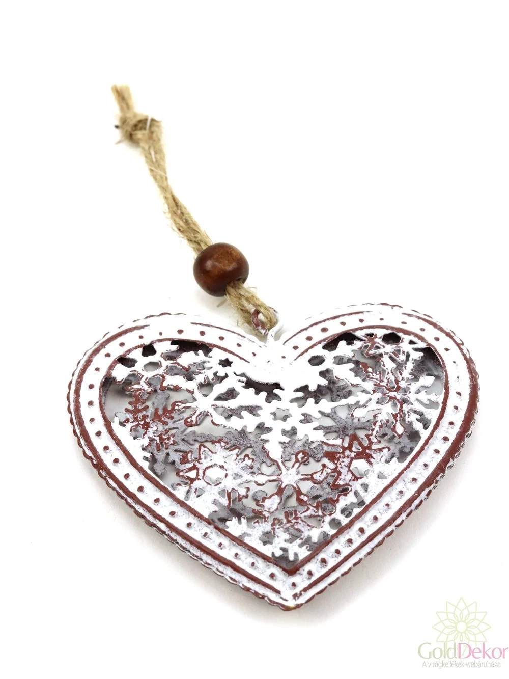Hópelyhes közepű antikolt fém szív