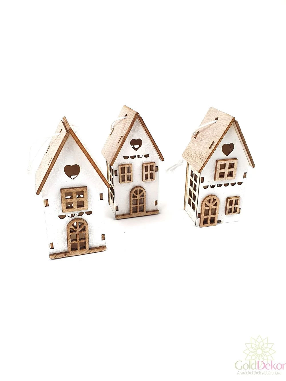 Szíves 3D fa házikó*3 - Fehér