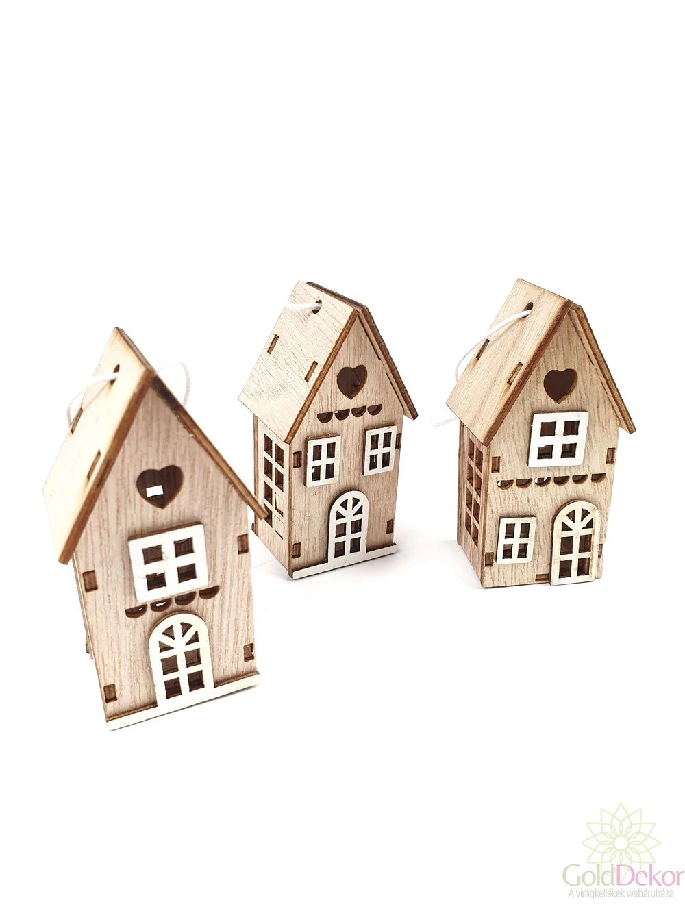Szíves 3D fa házikó*3 - Natúr