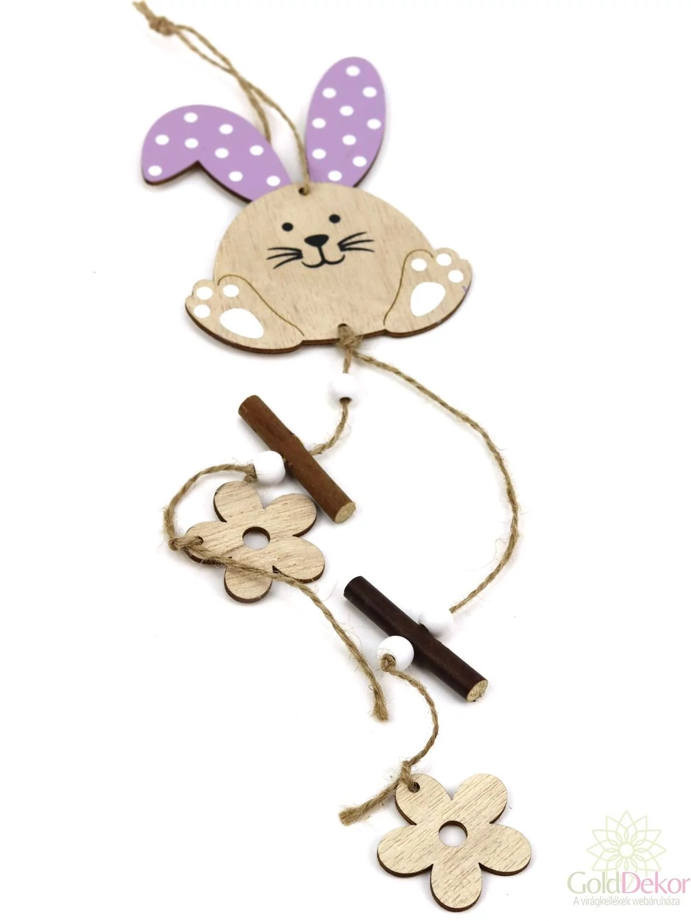 Pöttyös füles fa dekor nyuszi - Lila