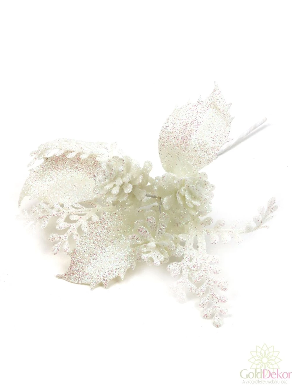 Glitteres toboz pikk ilex levéllel - Fehér