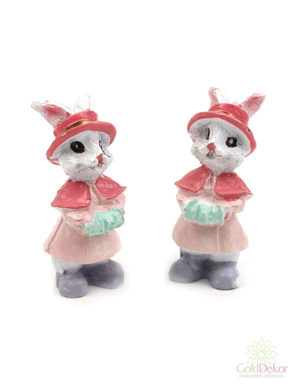 Rózsaszín ruhás kalapos nyuszi figura