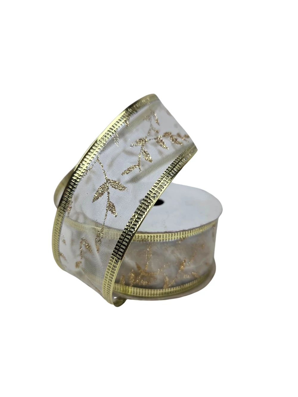 Karácsonyi organza szalag aranyszélű - Arany mintával