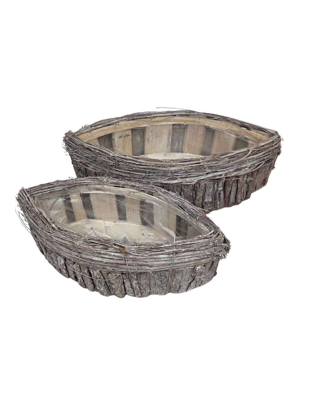 Kép 2/2 - Rombusz formájú fakéreg+vessző kosár*2