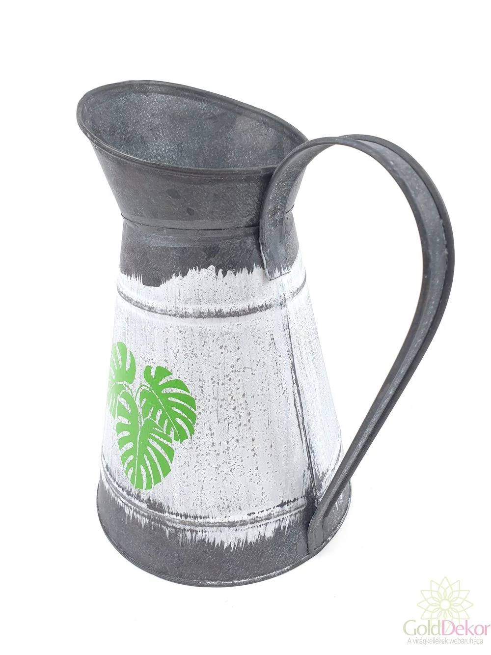Kép 2/2 - Nagy antik kancsó nyakas Monstera mintás