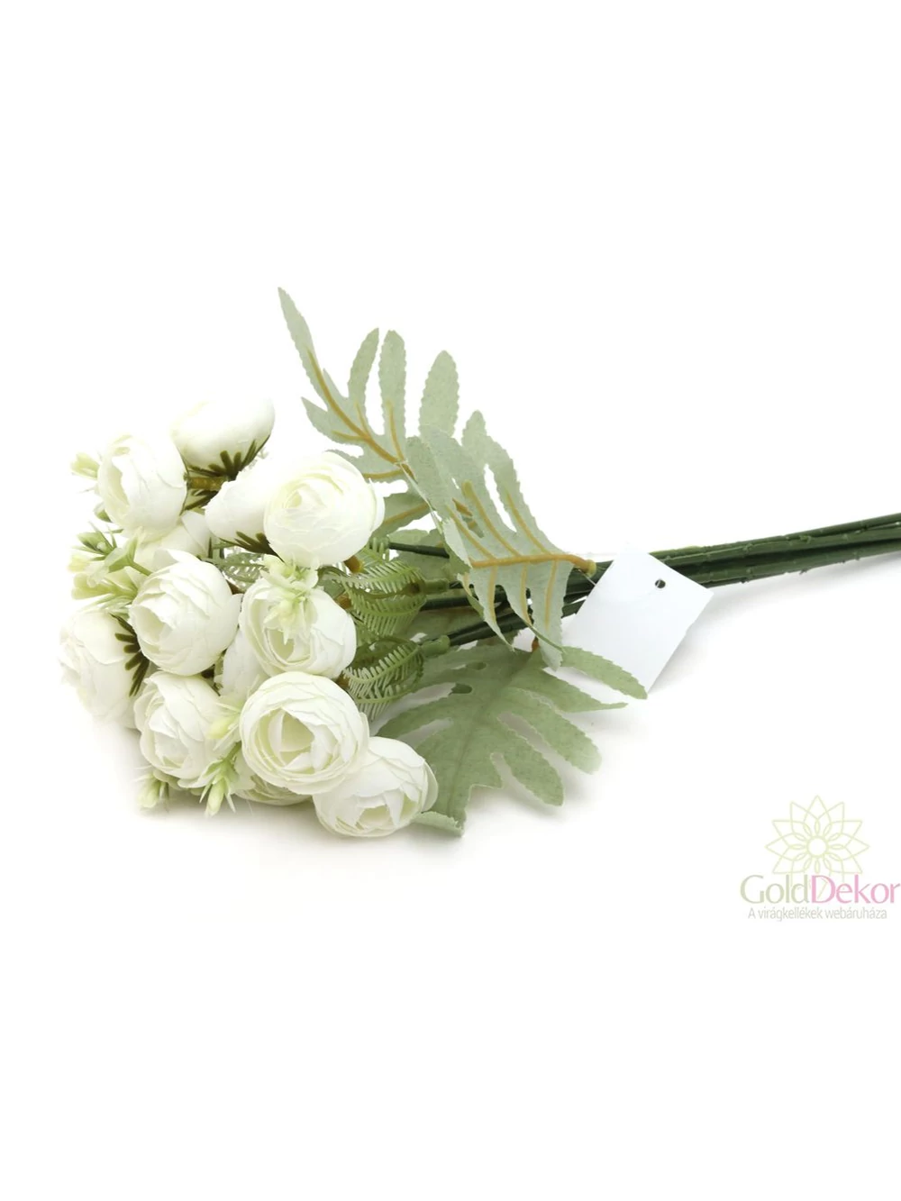 Kép 2/2 - Hamvaslevelű dekor boglárka csokor - Fehér