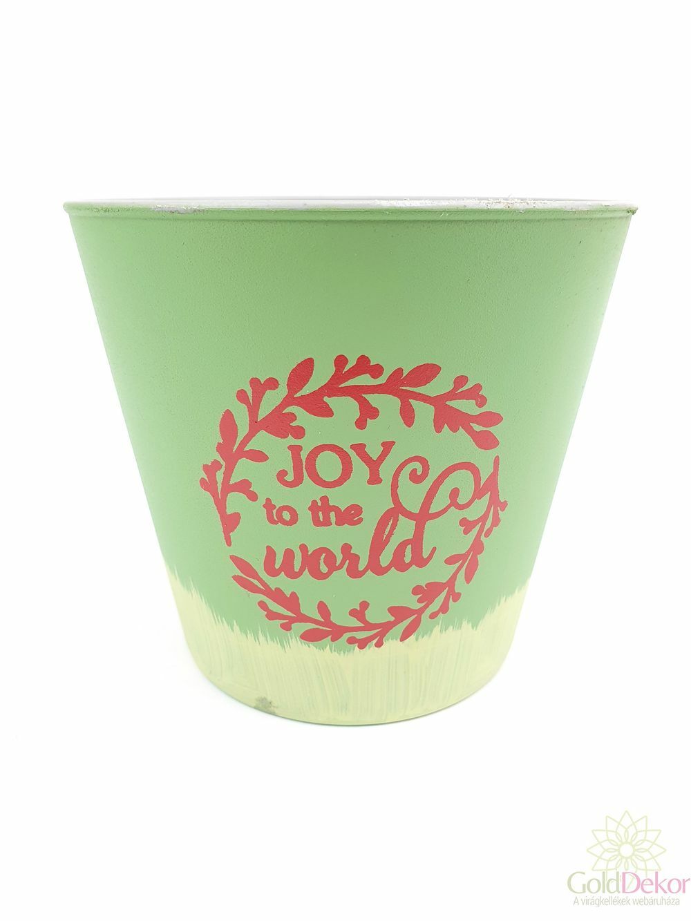 Mintás műanyag kaspó - Joy  to the world zöld