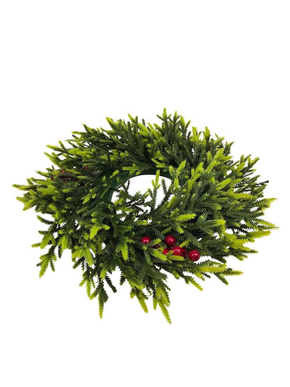 Kép 2/2 - Apró levelű műfenyő koszorú bogyóval 35 cm - natúr