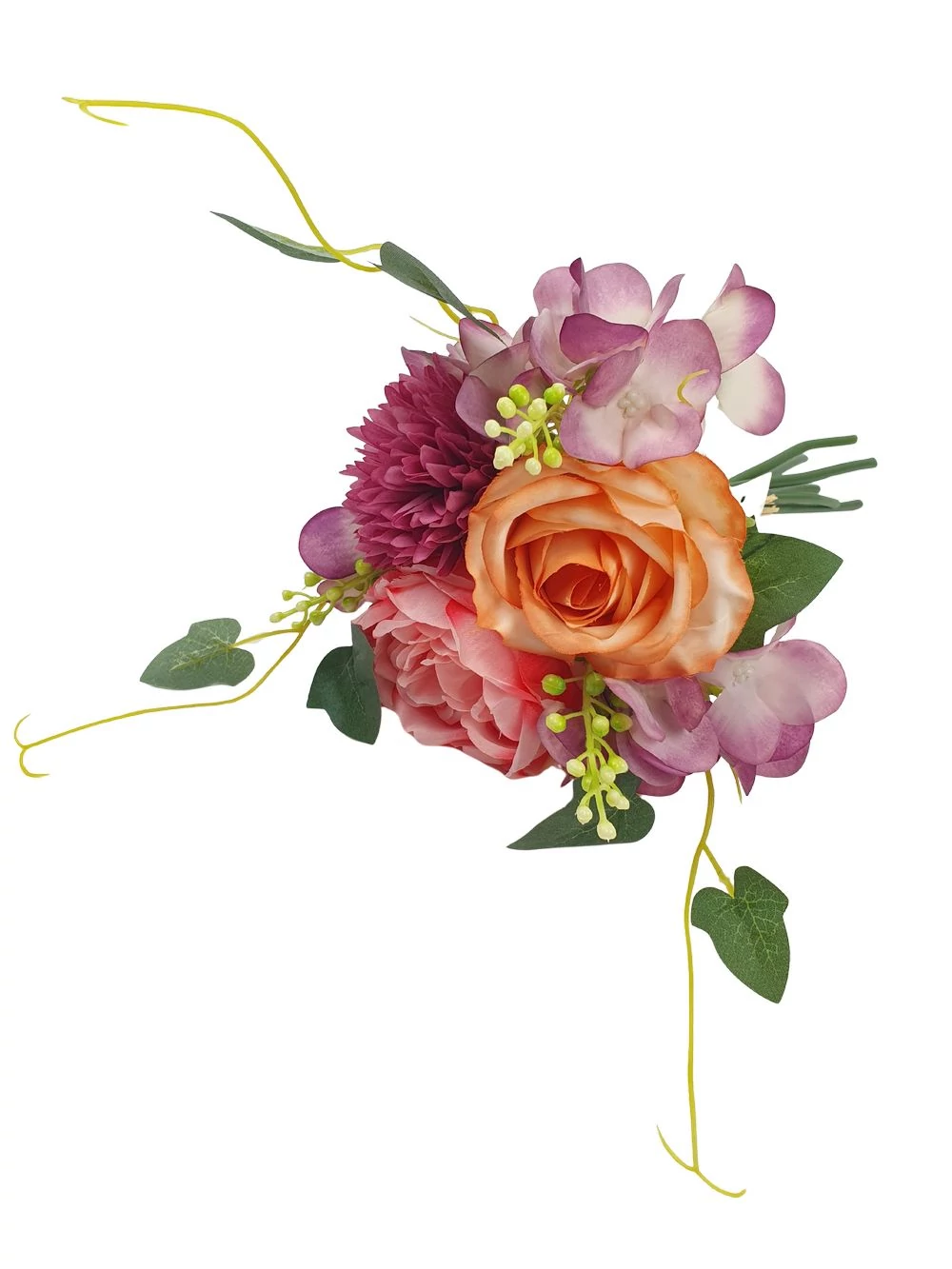 Kép 2/2 - Vegyes virágú dekor csokor borostyánnal  - Rózsaszín