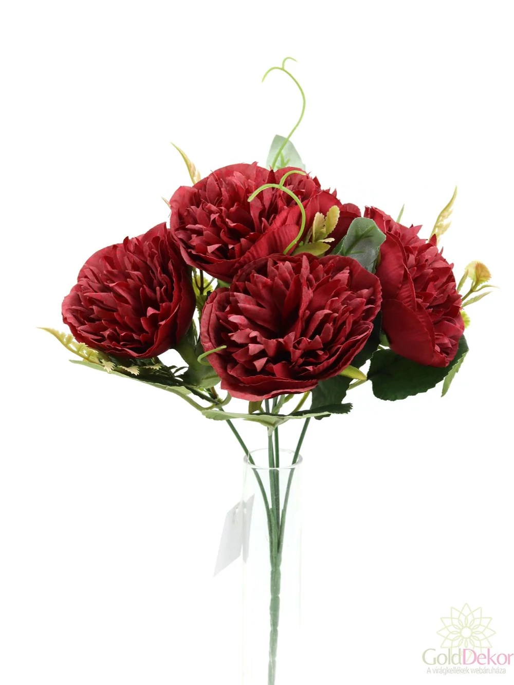 Kép 2/4 - Telt virágú 5 fejes peonia csokor - Bordó