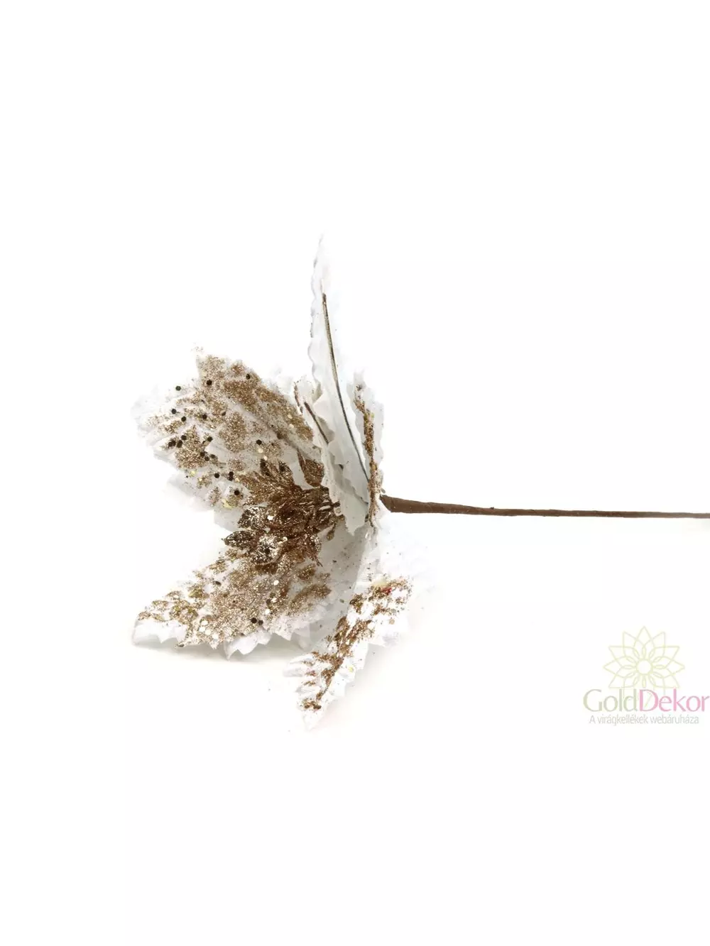 Kép 2/2 - Nagy glitteres bársony mikulás virág - Fehér