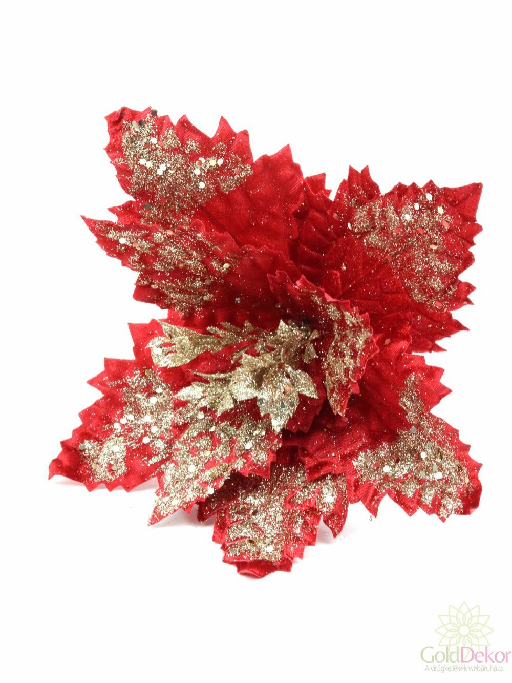 Nagy glitteres bársony mikulás virág - Piros