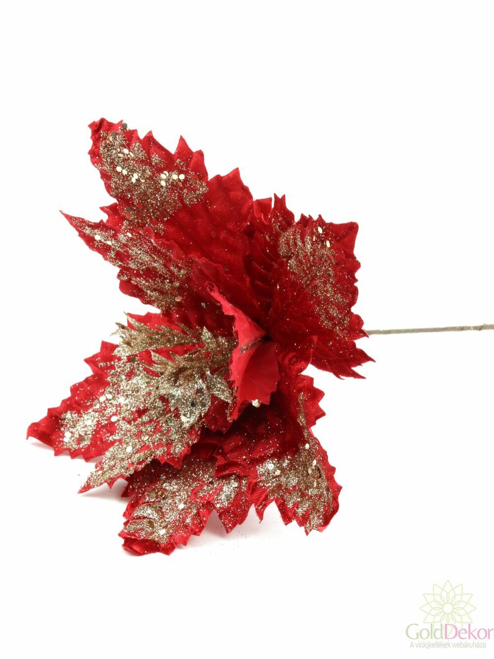 Kép 2/2 - Nagy glitteres bársony mikulás virág - Piros