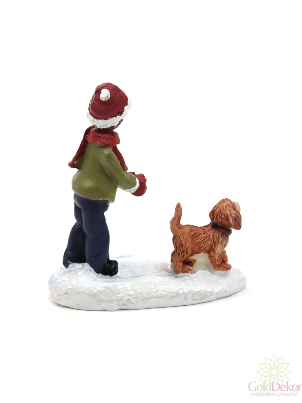 Kép 2/2 - Téli falu figura - Gyerek kutyával