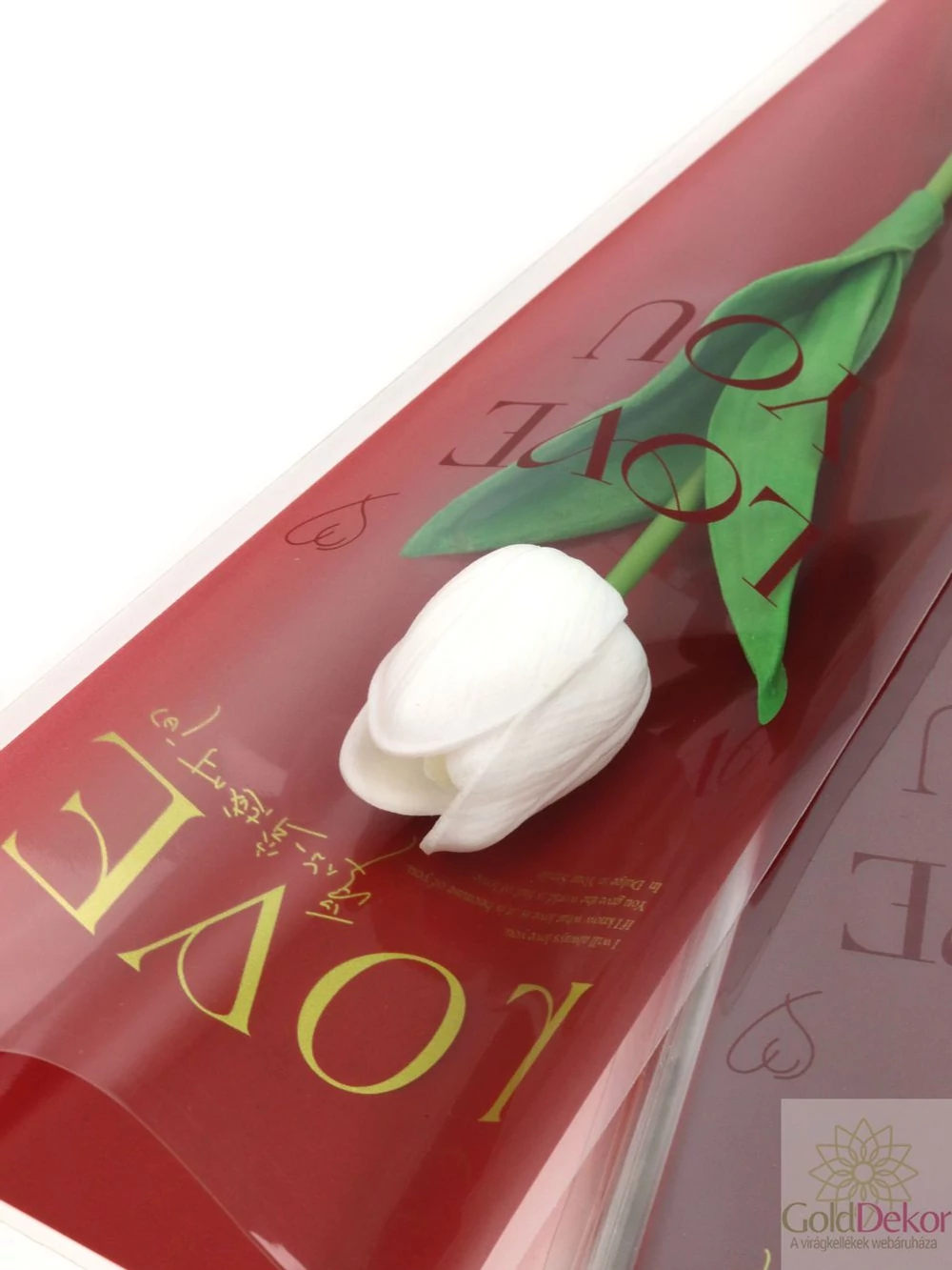 Kép 2/2 - Szálas virág tasak - LOVE feliratos bordó