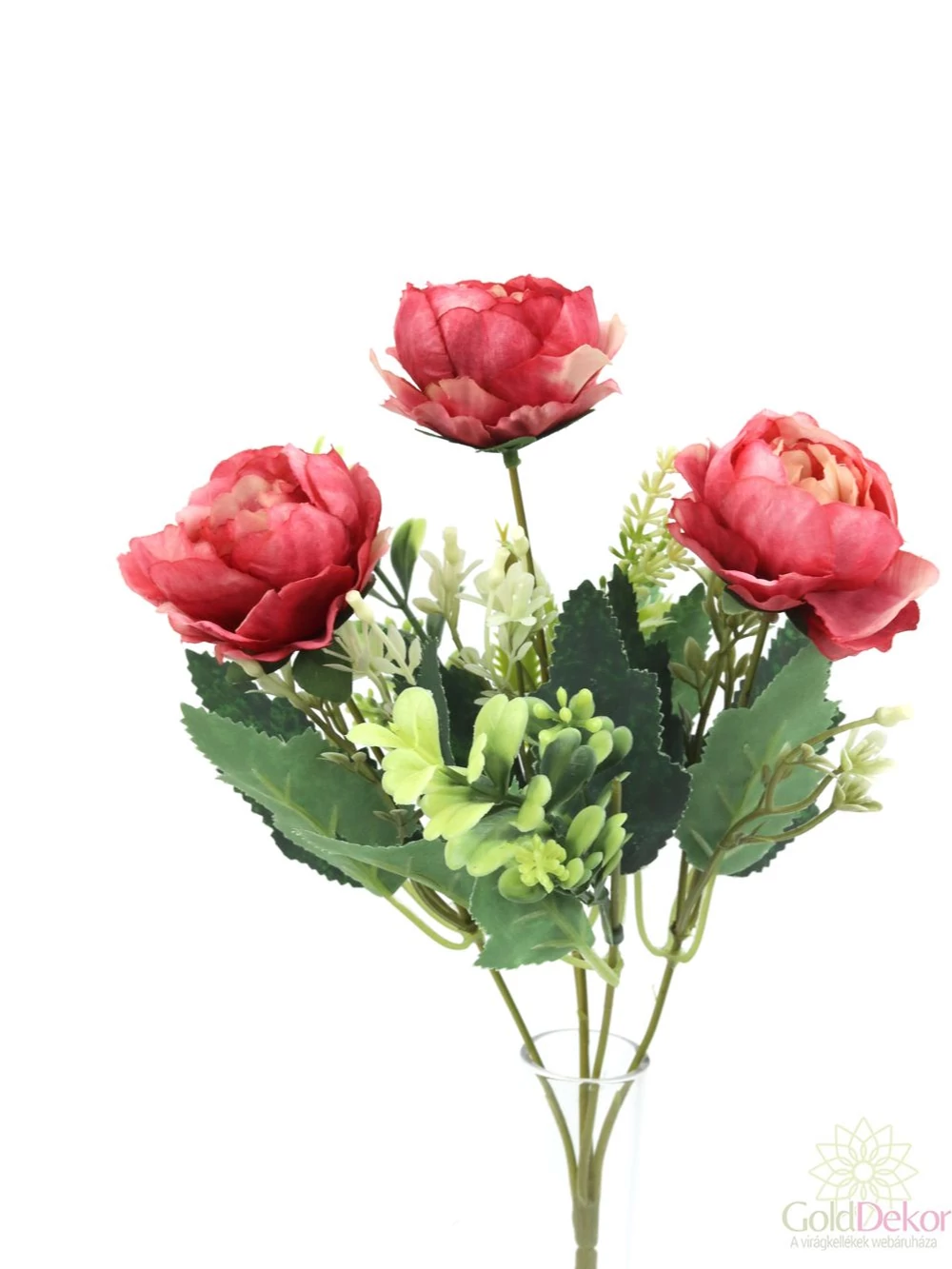 Kép 2/2 - 3 fejes fodros paeonia csokor - Korall